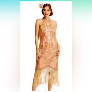 BABEYOND 1920s Flapper Dress Long Fringed Gatsby Dress Vintage Art Deco Dress